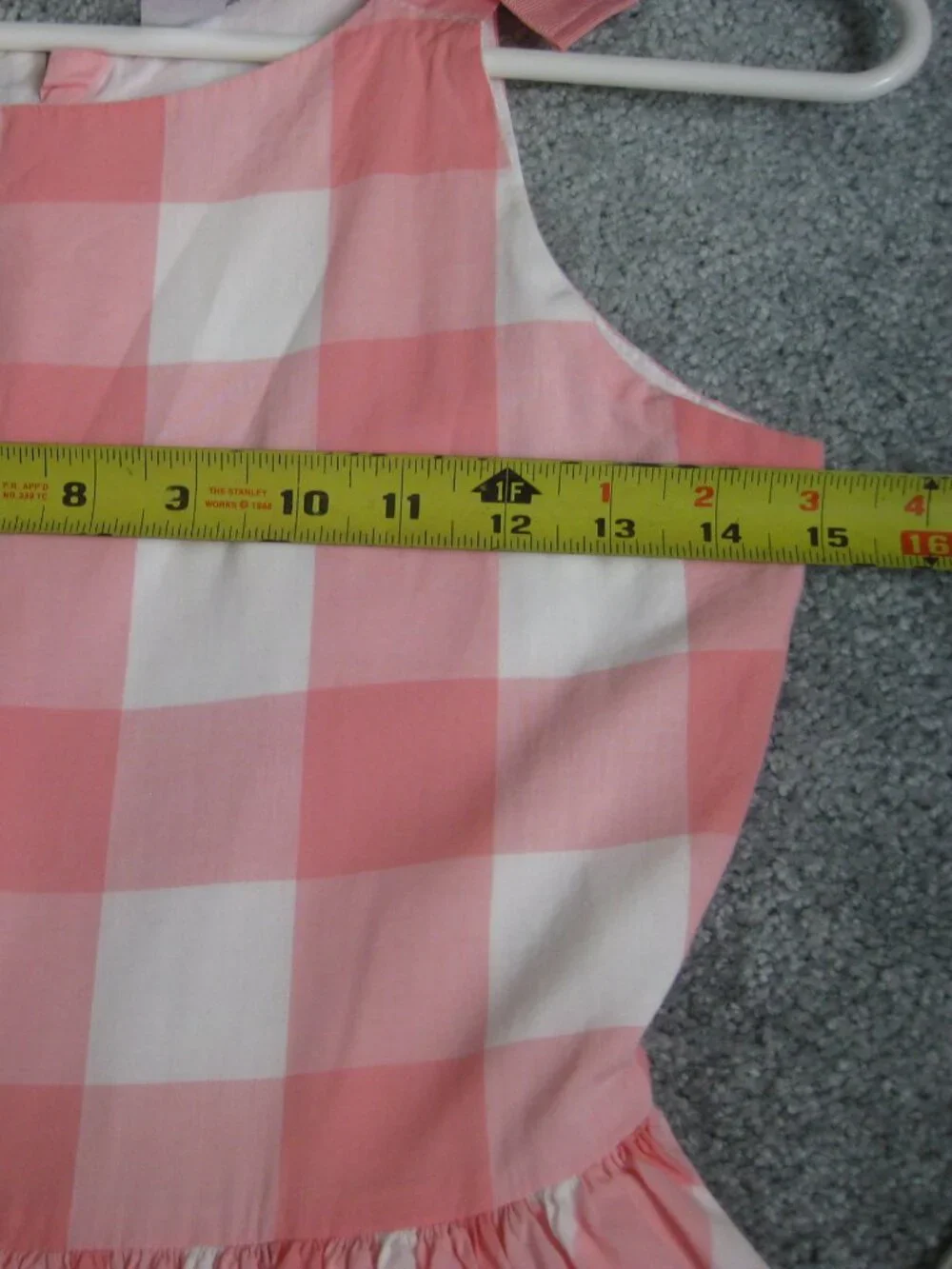 Carter's Girls Pink White Gingham Dress Size 14 Tie Shoulder Sleeveless Sundress